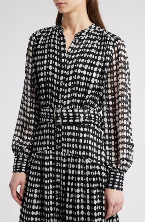 Shop Elie Tahari The Rue Dot Print Long Sleeve Dress In Noir/sky White