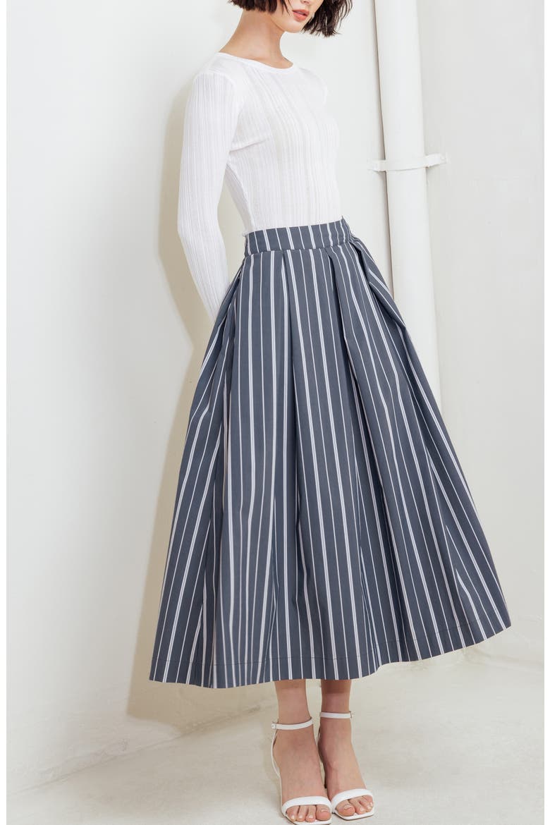 Striped Midi Skirt, Alternate, color, CHARCOAL