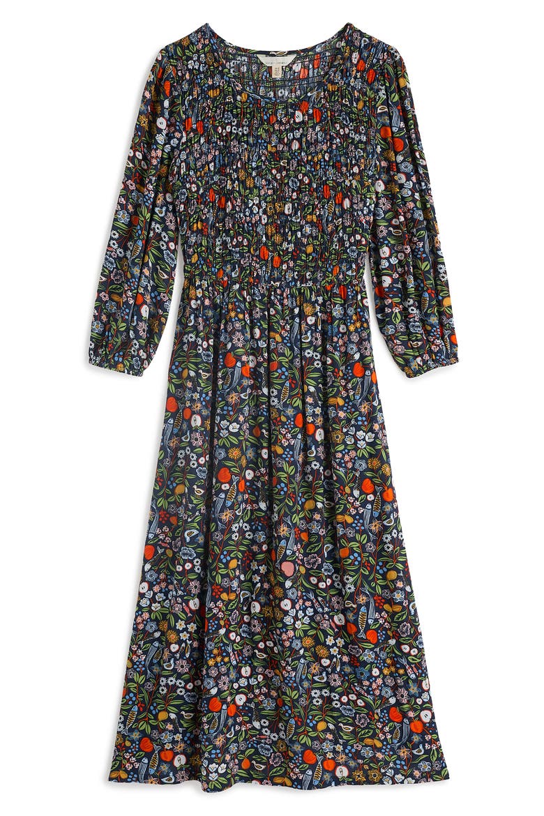 Meadowsweet Floral Smocked Long Sleeve Midi Dress, Alternate, color, STILL LIFE MARITIME