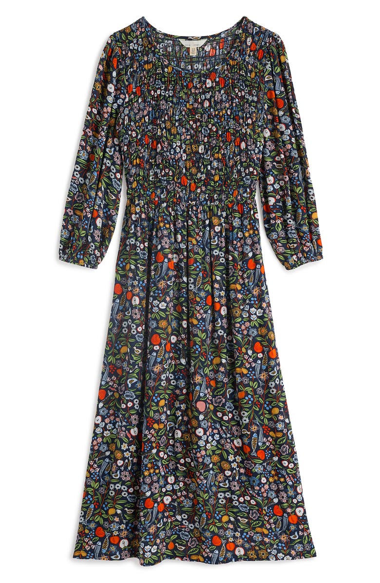 Seasalt Cornwall Meadowsweet Floral Smocked Long Sleeve Midi Dress, Alternate, color, Still Life Maritime