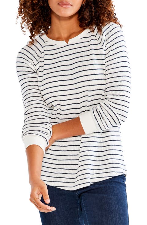Stripe Waffle Knit Long Sleeve Top
