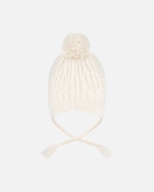 Deux Par Deux Kids Gender Inclusive Lined Winter Hat With Pompom In White