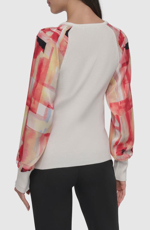 Dkny Mixed Media Sweater In Ivory/pane