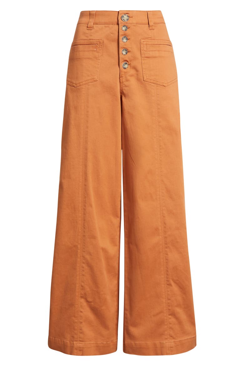 Skyrise High Waist Exposed Button Fly Wide Leg Pants, Alternate, color, DESERT BRONZE