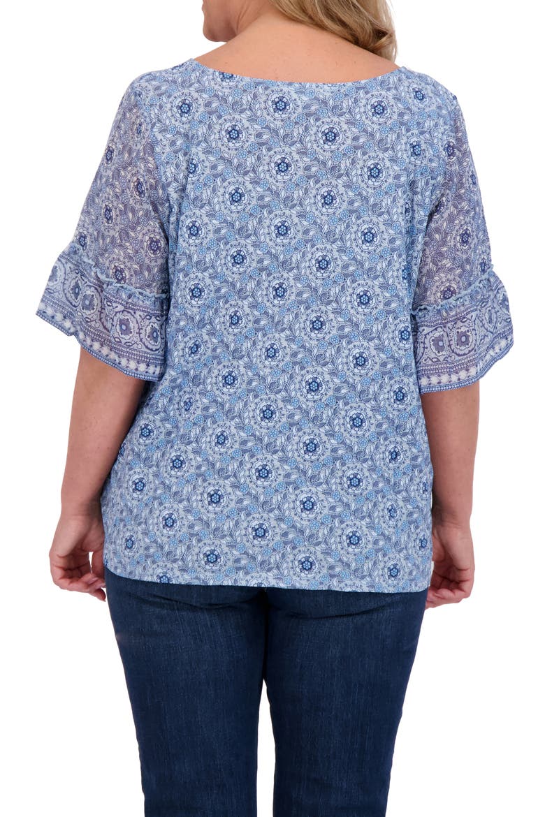 Mixed Media Flutter Sleeve Top, Alternate, color, CHAMBRAY MULTI
