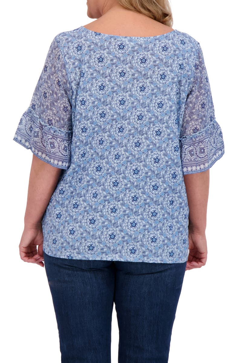 Lucky Brand Mixed Media Flutter Sleeve Top, Alternate, color, Chambray Multi