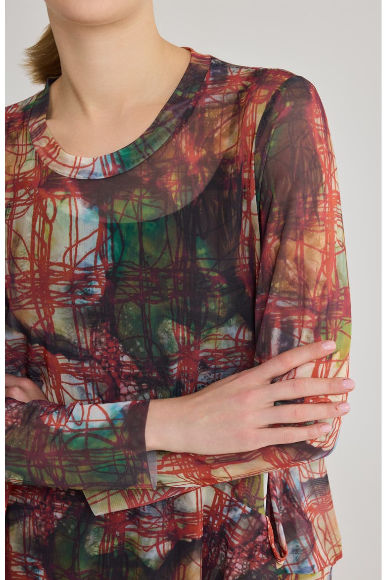 Clemence Printed Mesh Tunic, Alternate, color, Multi-Brown