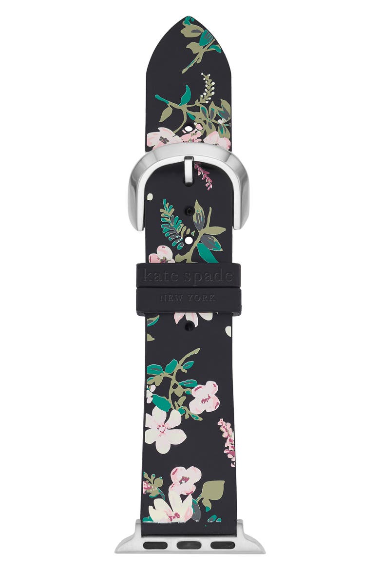 silicone 24mm Apple Watch® watchband, Main, color, BLACK/ GREEN/ PINK