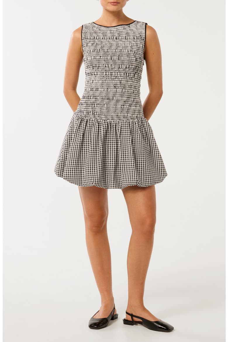 Lily Bubble Hem Tie Back Minidress, Main, color, BLACK/ WHITE GINGHAM