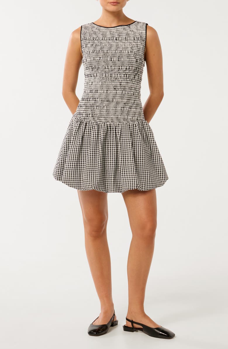 Ever New Lily Bubble Hem Tie Back Minidress, Main, color, Black/ White Gingham