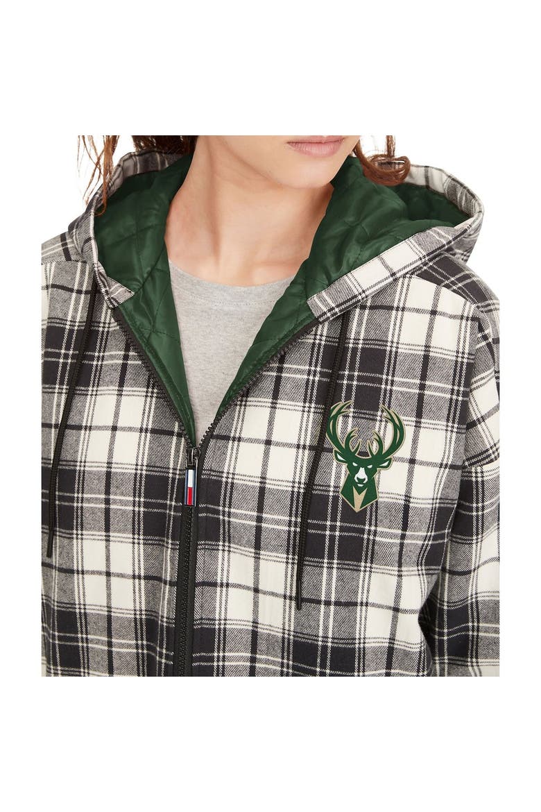 Women's Tommy Jeans Black/Cream Milwaukee Bucks Molly Flannel Full-Zip Hoodie, Alternate, color, Black