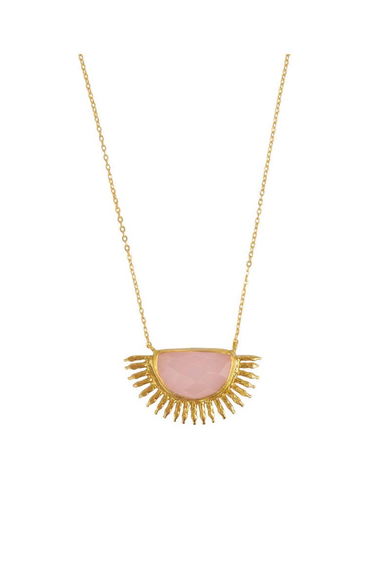 Ottoman Hands Sunrise Rose Quartz Pendant Necklace, Alternate, color, Gold