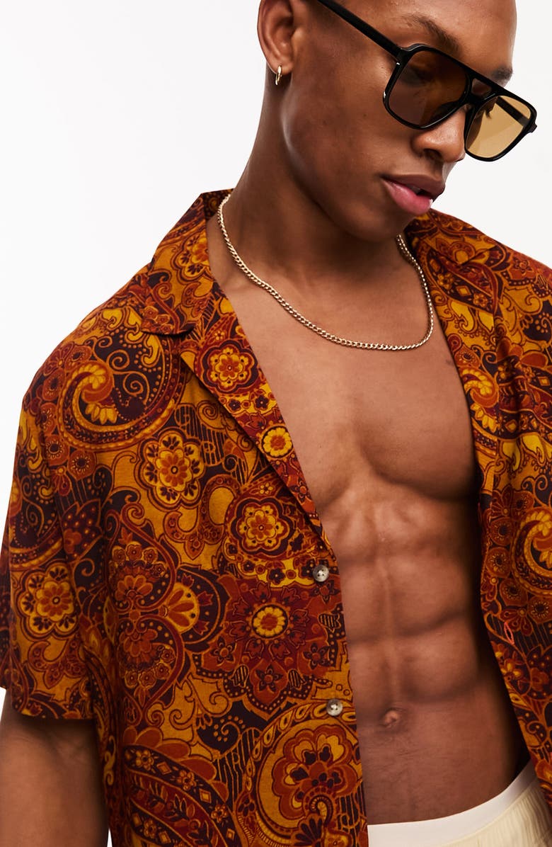 ASOS DESIGN Floral Paisley Relaxed Revere Button-Up Shirt, Alternate, color,