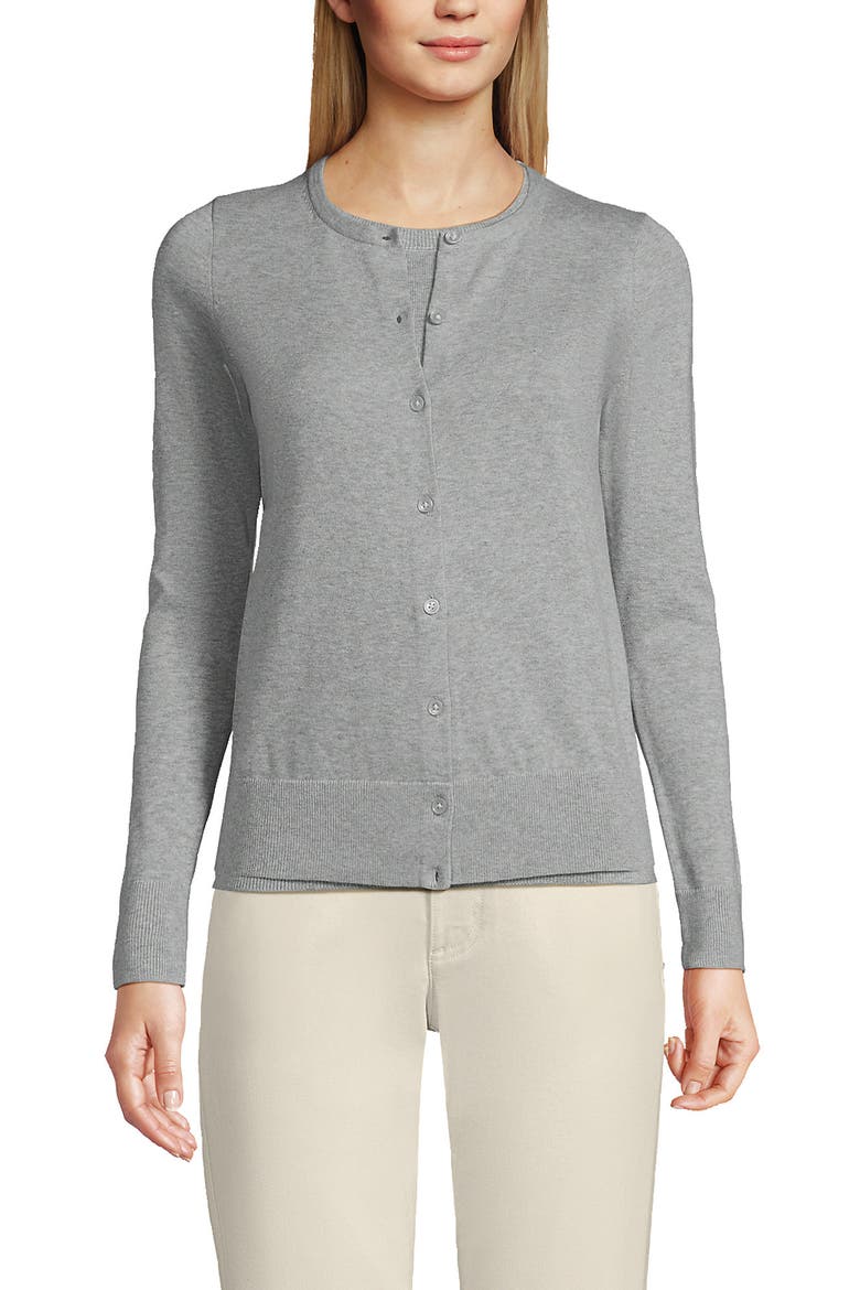 Fine Gauge Cotton Cardigan Sweater, Main, color, Gray Heather
