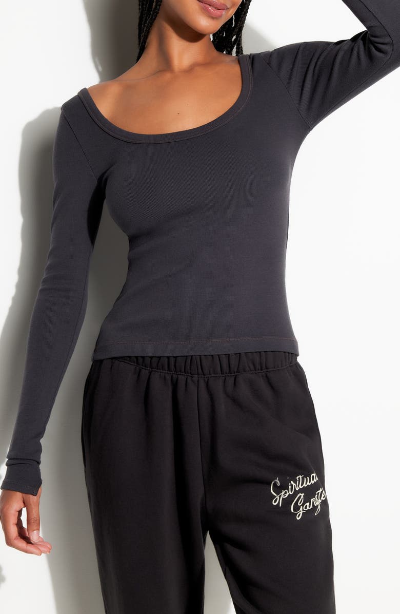 Spiritual Gangster Chrissie Long Sleeve Ribbed Crop Top, Alternate, color, Ash
