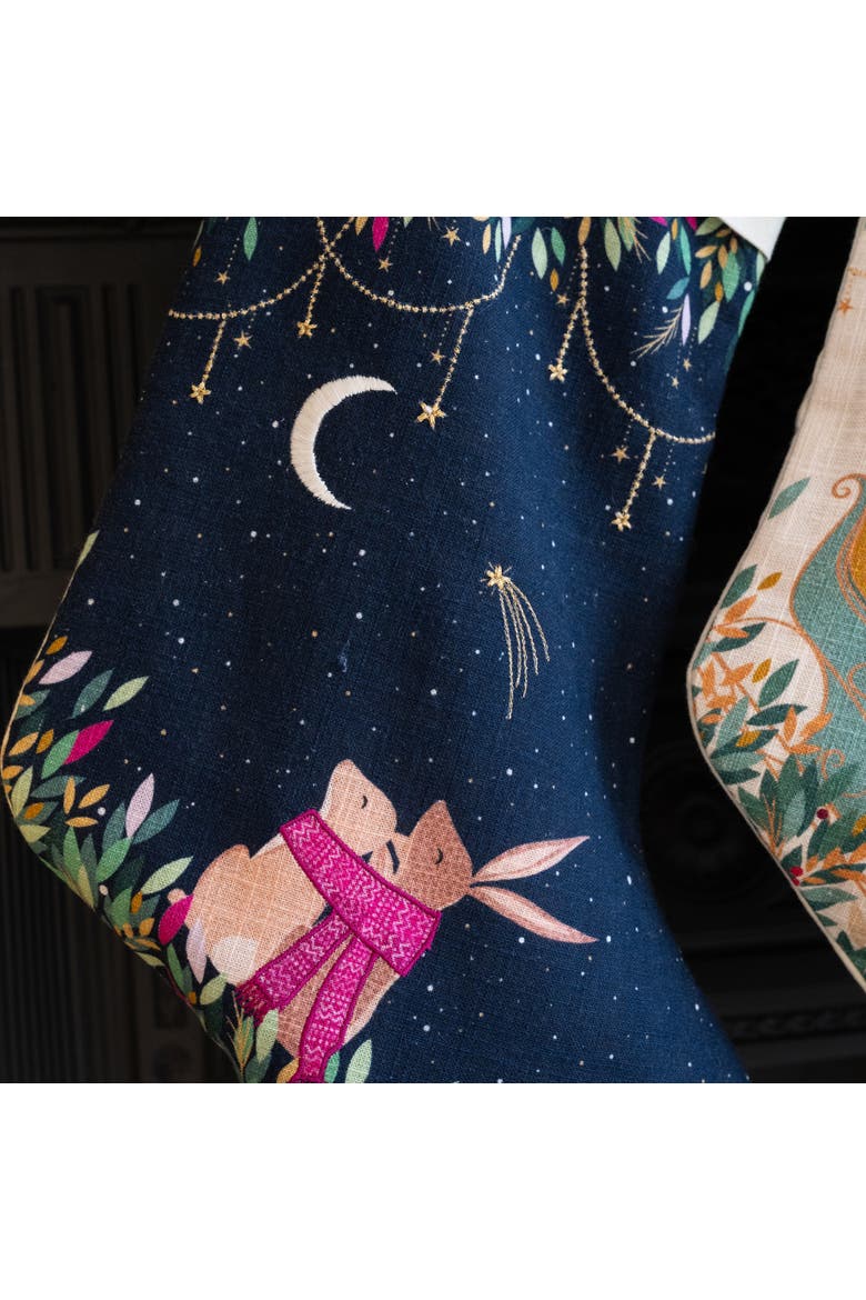 Moonlit Rabbits Christmas Stocking, Alternate, color, Blue
