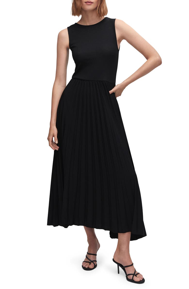 MANGO Ribbed Pleated Midi Dress, Main, color, 