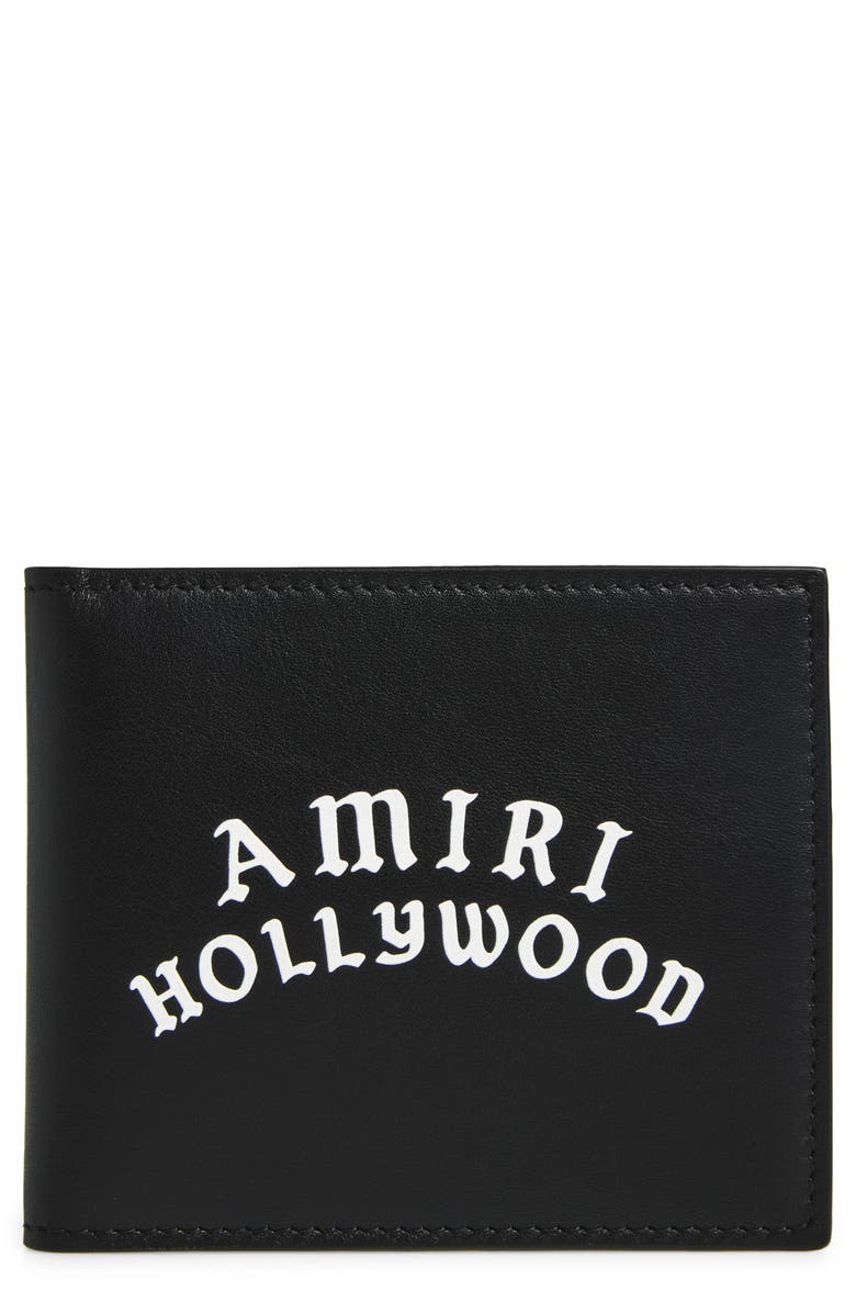 AMIRI Hollywood Logo Leather Bifold Wallet, Main, color, Black