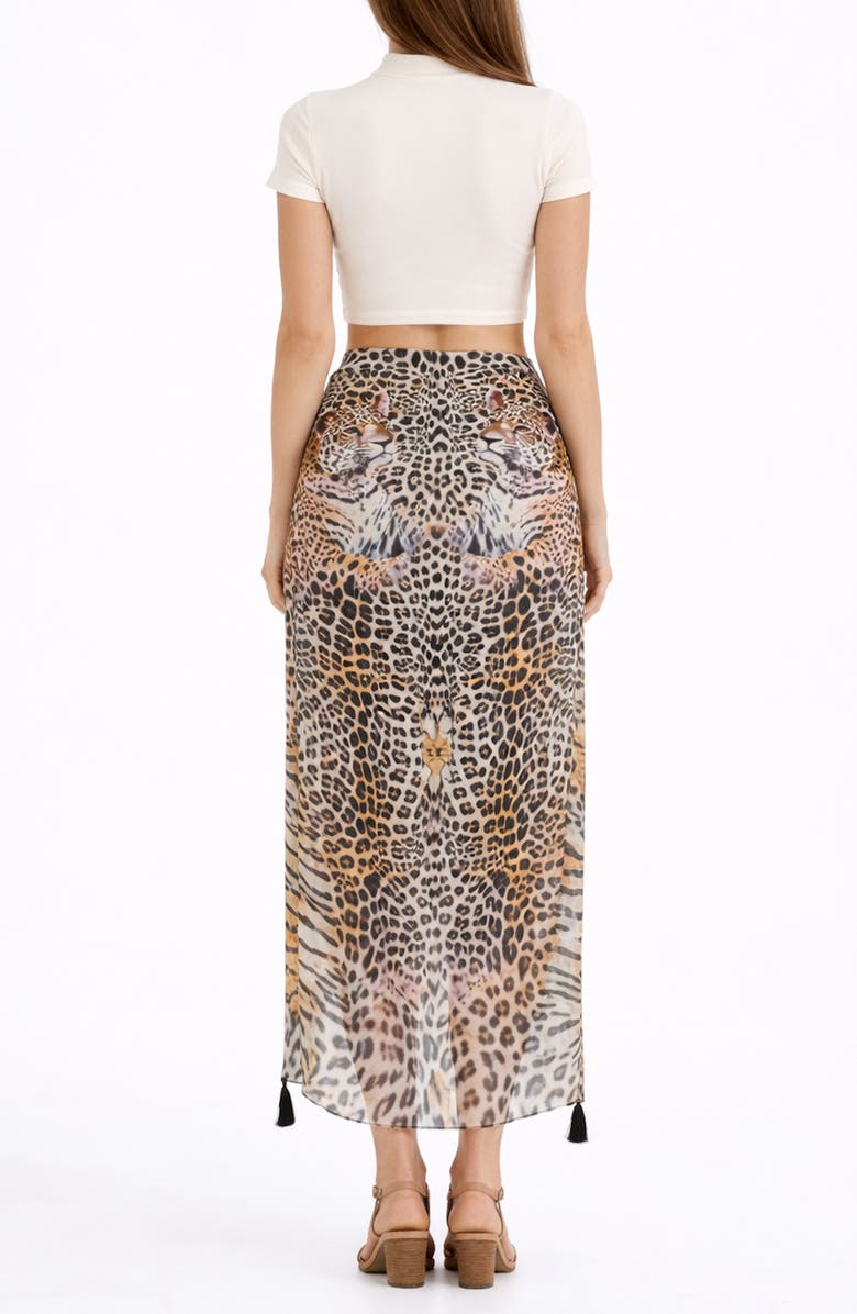 RANEES Animal Print Long Sarong, Alternate, color, Brown