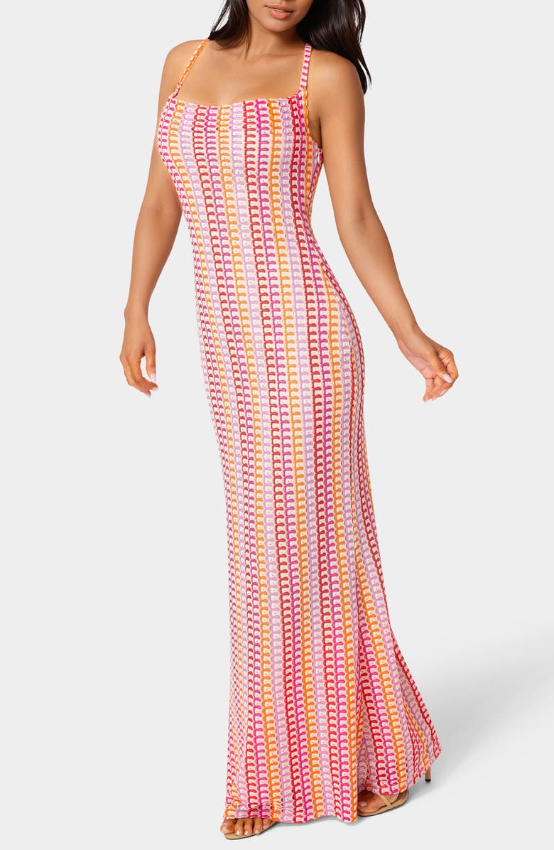 bebe Knit Maxi Halter Dress, Alternate, color, White Multi