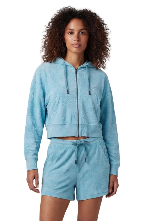 Womens Cropped Terry Toweling Zip Hoodie