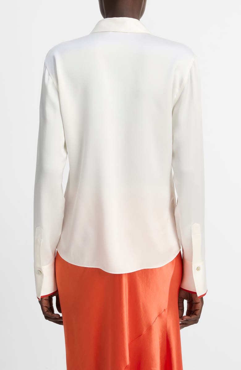 Vince Tipped Silk Button-Up Shirt, Alternate, color, Off White/ Brick Rose