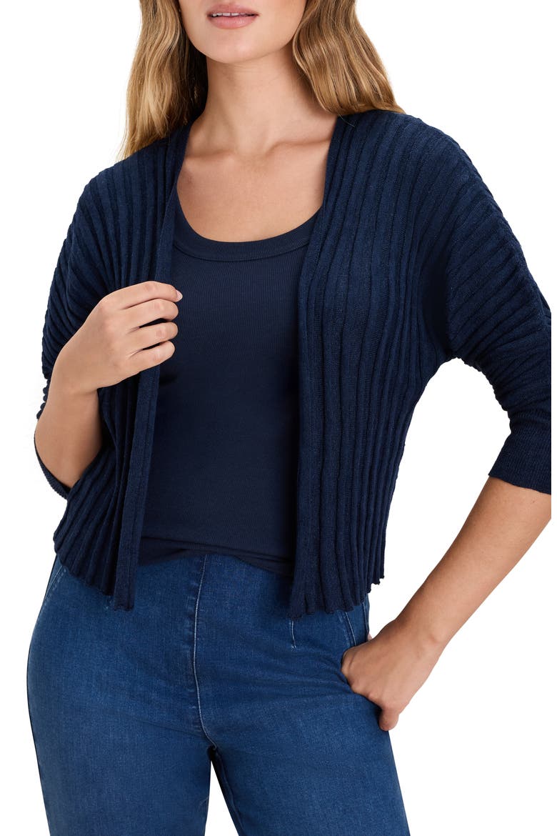 Accordion Linen Blend Rib Cardigan, Main, color, DARK INDIGO