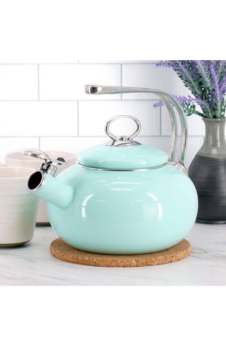 MARTHA STEWART 1.5 Quart Enamel on Steel Tea Kettle, Alternate, color, Martha Blue