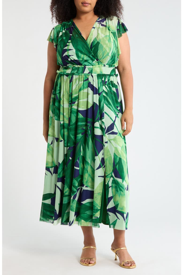 Surplice Neck Tiered Minidress, Main, color, NAVY/ GREEN