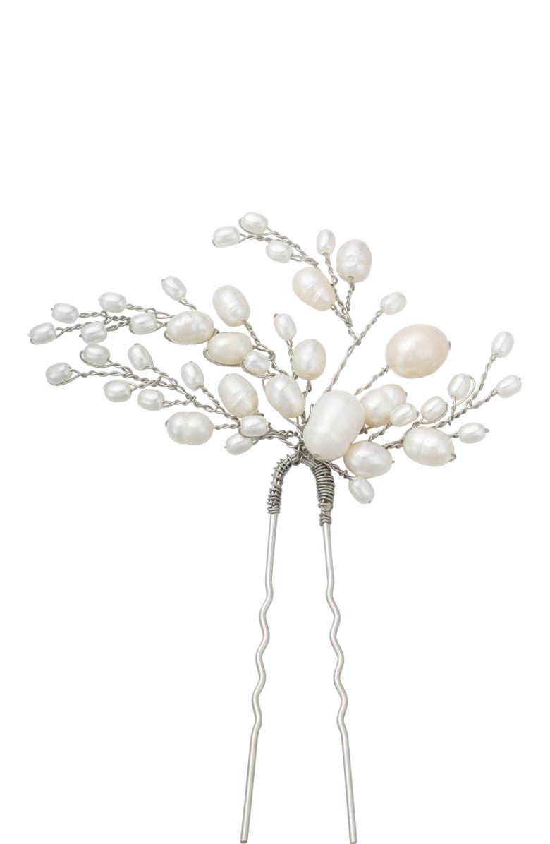 Untamed Petals Poetry Freshwater Pearl Hair Pin, Main, color, Silver