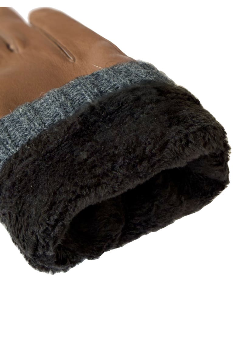 Leather gloves with knitted cuff and touch function, Alternate, color, medium brown