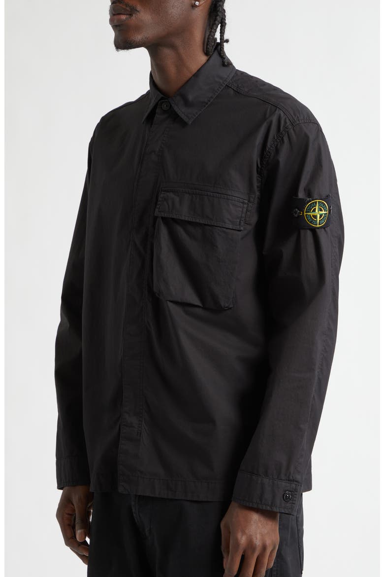 Compass Patch Stretch Cotton Canvas Overshirt, Alternate, color, BLACK