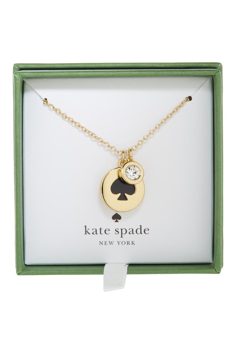 spot the spade charm pendant necklace, Main, color, BLACK