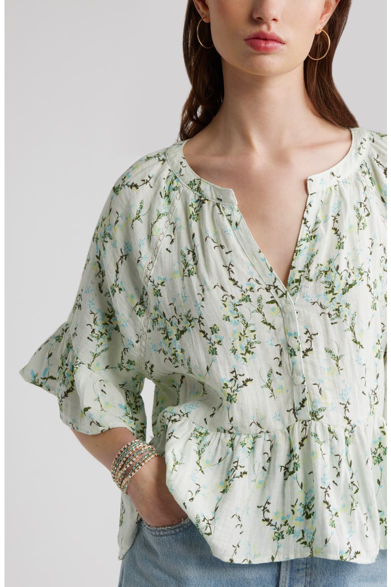 Ruffle Peplum Top, Alternate, color, IVORY- BLUE LILIBET FLORAL
