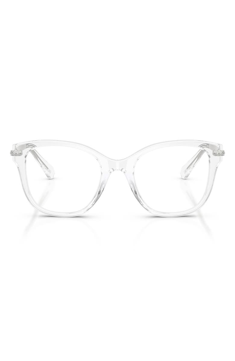 Swarovski 49mm Crystal Embellished Square Optical Glasses, Main, color, Transparent/ Demo Lens