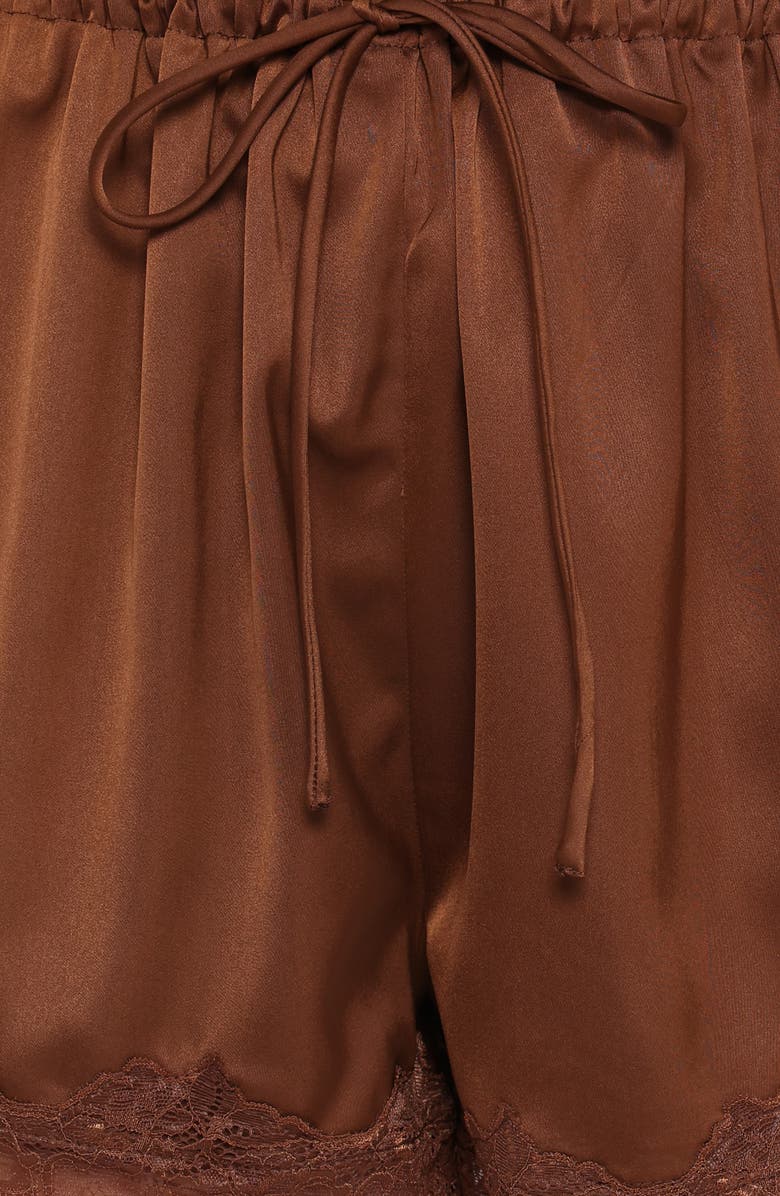 Petal & Pup Arlet Lace Trim Satin Shorts, Alternate, color, Chocolate Brown