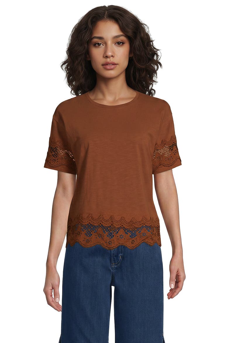 Short Sleeve Slub Jersey Cutwork T-shirt, Main, color, Rich Ginger Brown
