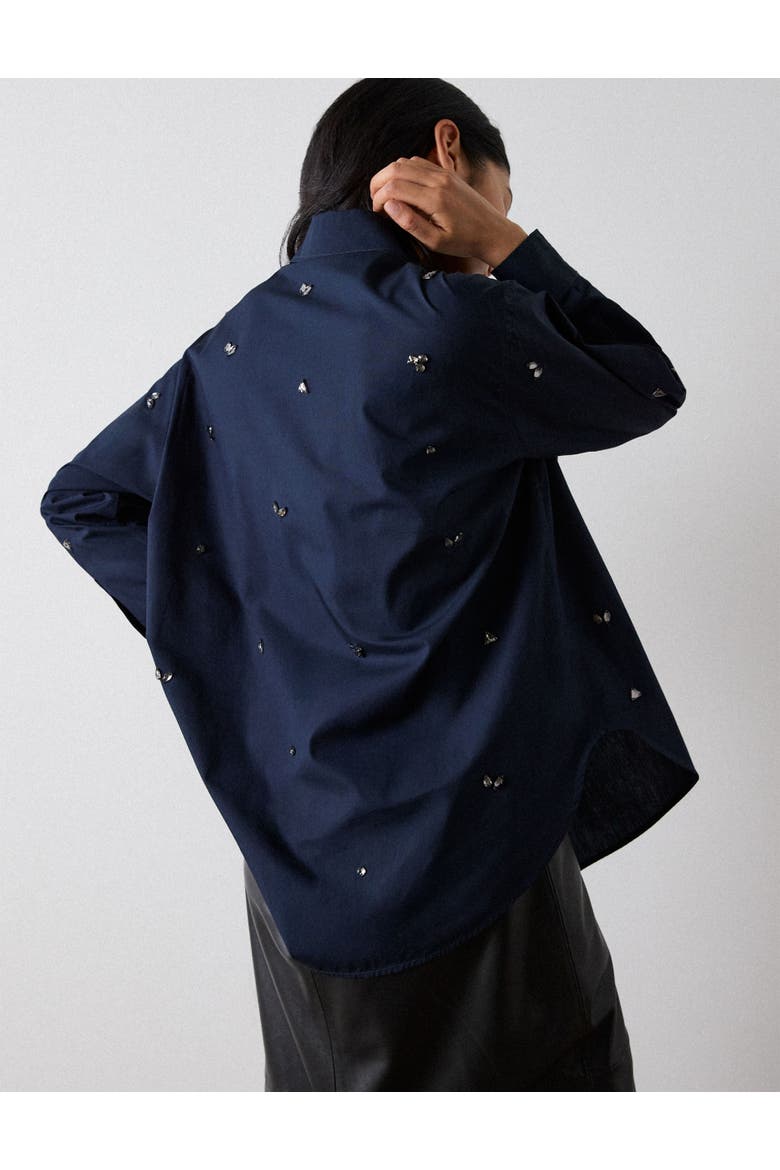 Embellished Poplin Shirt, Alternate, color, Navy/Multi