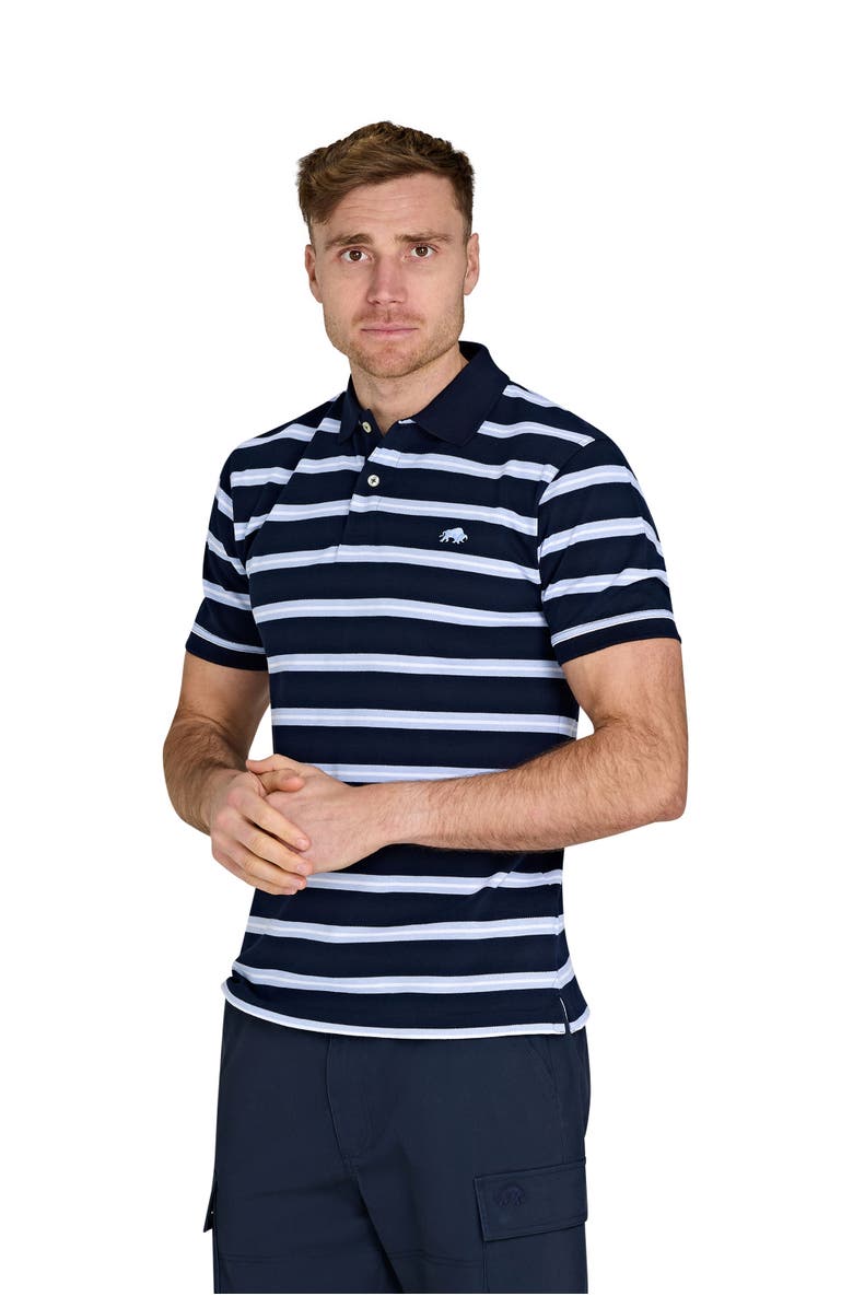 Raging Bull Triple Stripe Birdseye Polo, Main, color, Navy