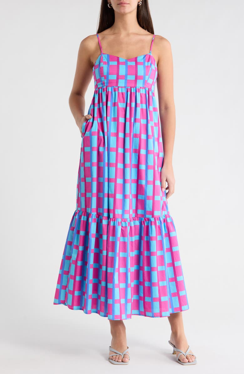SUGARLIPS Marvy Check Maxi Sundress, Main, color, Fuchsia-Blue-Multi