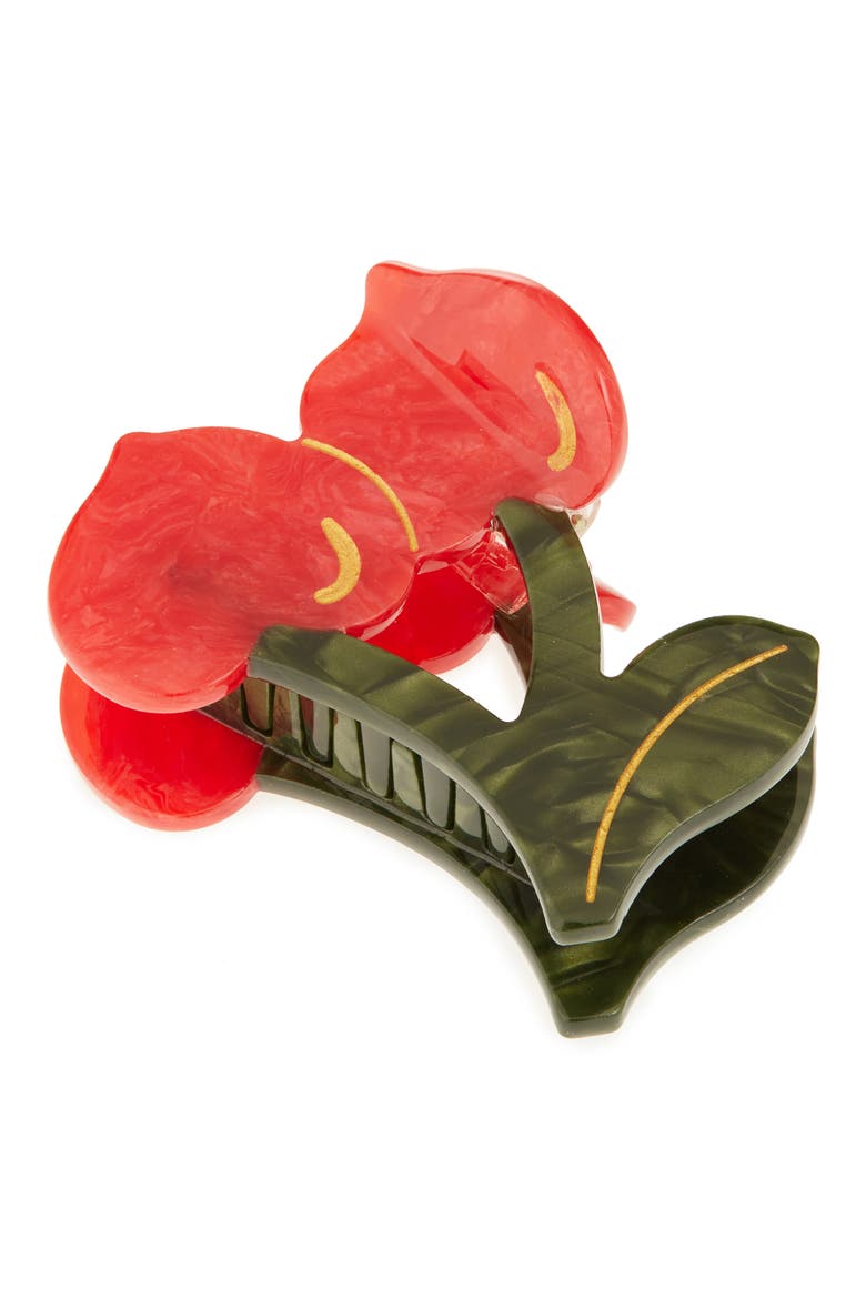 Cherry Heart Claw Hair Clip, Main, color, RED