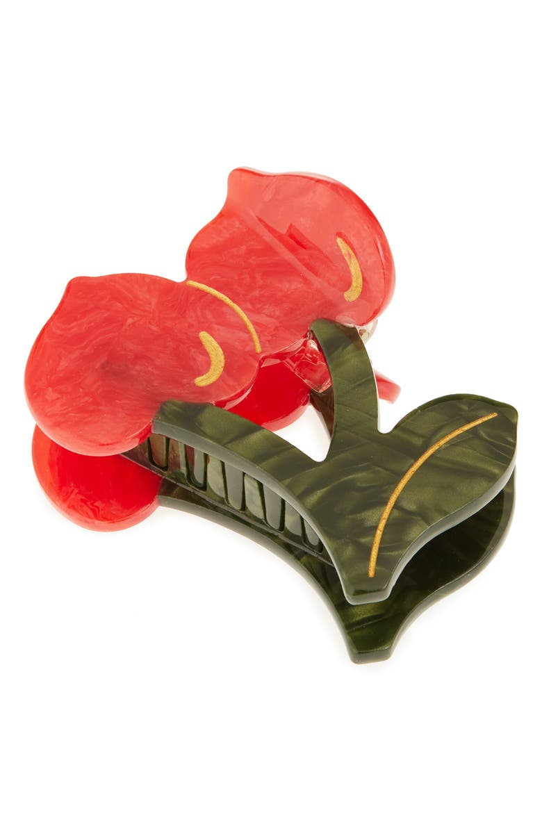 Solar Eclipse Cherry Heart Claw Hair Clip, Main, color, Red