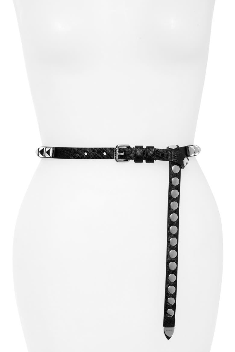 Studded Saffiano Leather Belt, Main, color, NERO/ SILVER
