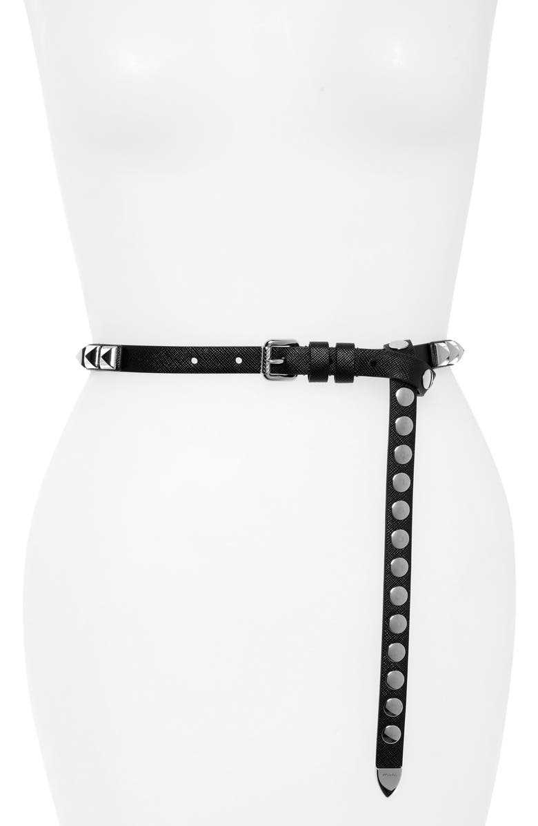 Prada Studded Saffiano Leather Belt, Main, color,