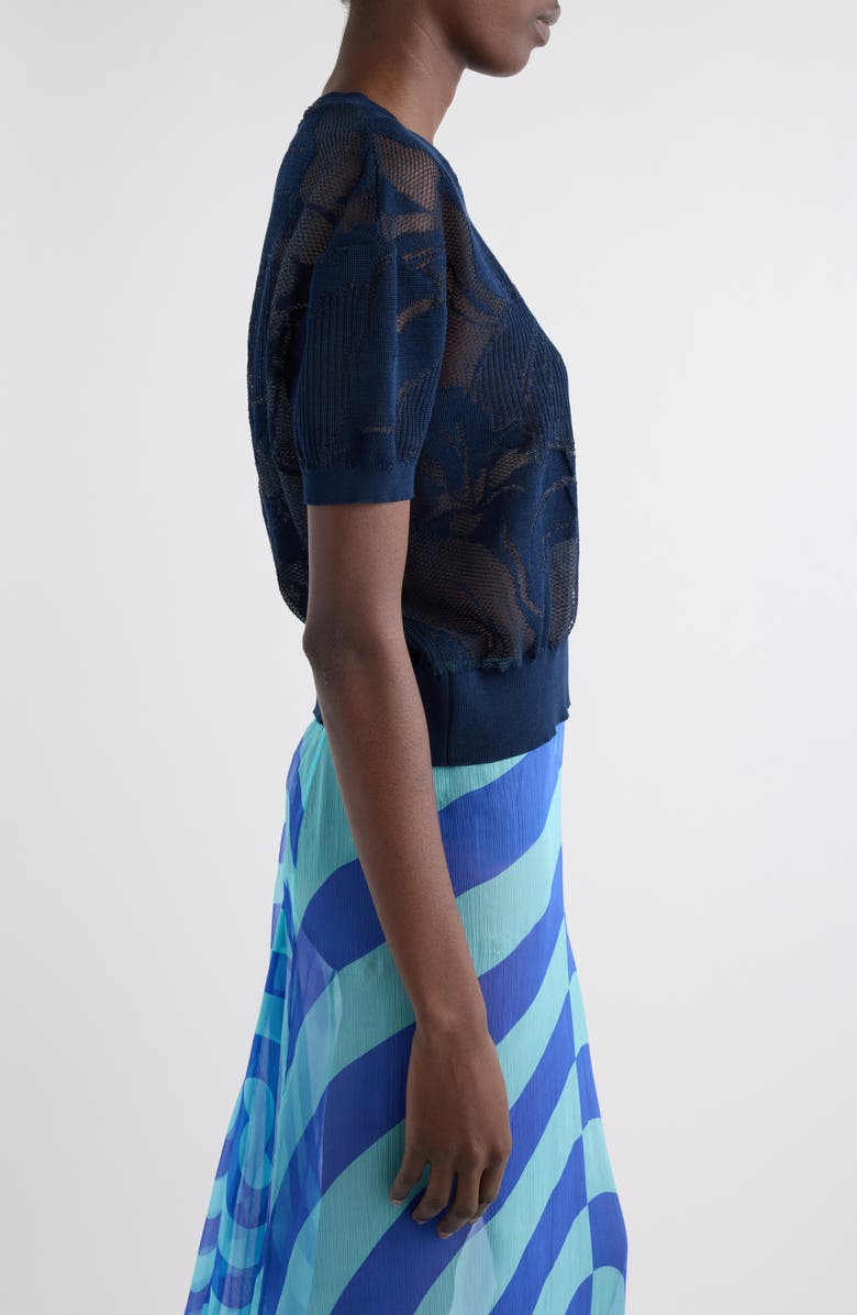 Dries Van Noten Floral Pattern Mixed Stitch Crewneck Sweater, Alternate, color, Navy