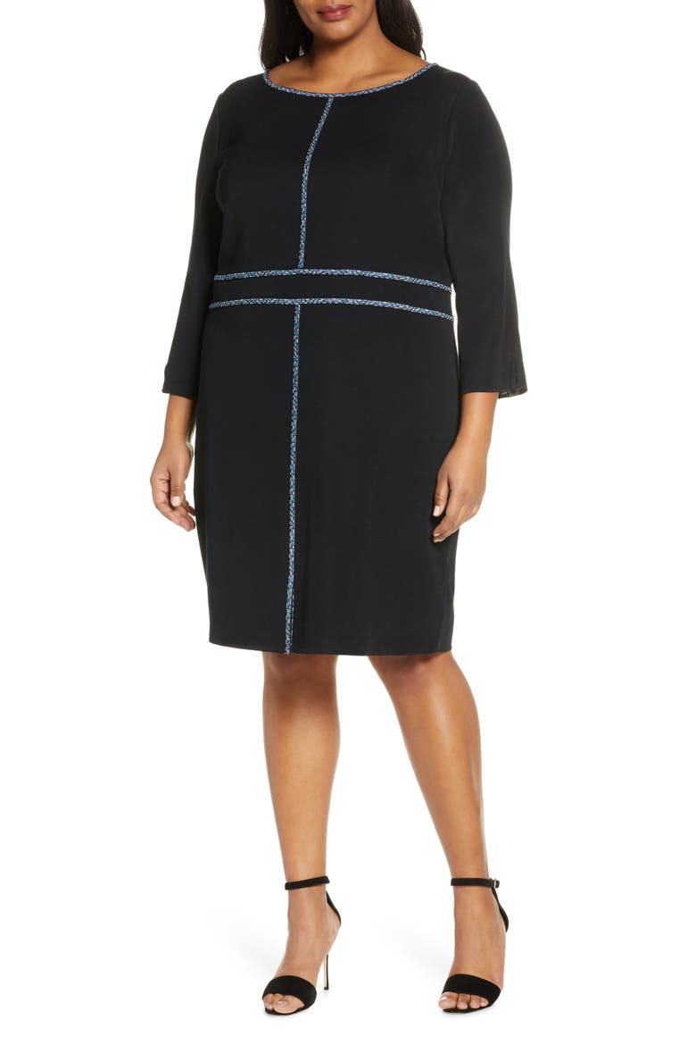 Mosaic Trim Knit Dress, Main, color, BLACK/ AZURE BLUE/ WHITE
