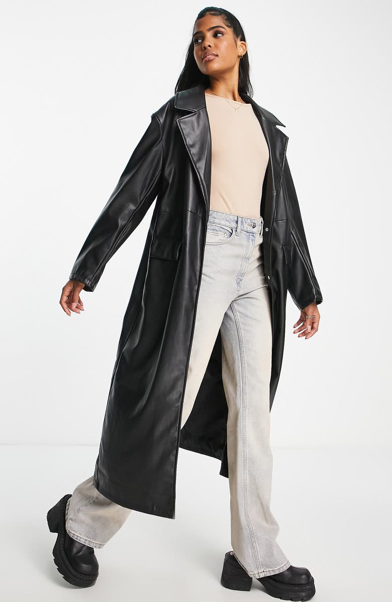 ASOS DESIGN Faux Leather Trench Coat, Alternate, color,