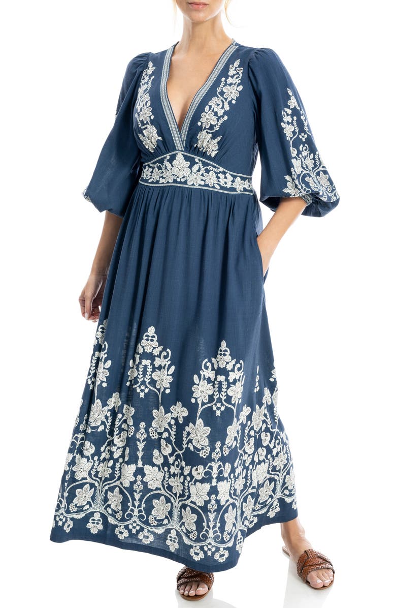 MAX STUDIO Print Maxi Dress, Alternate, color, Sapphire/ Cream