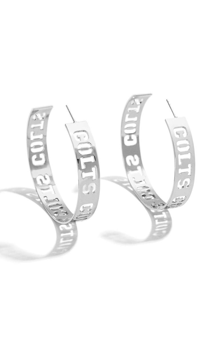 WEAR by Erin Andrews x Baublebar Silver Indianapolis Colts Large Cutout Hoop Earrings, Main, color, 