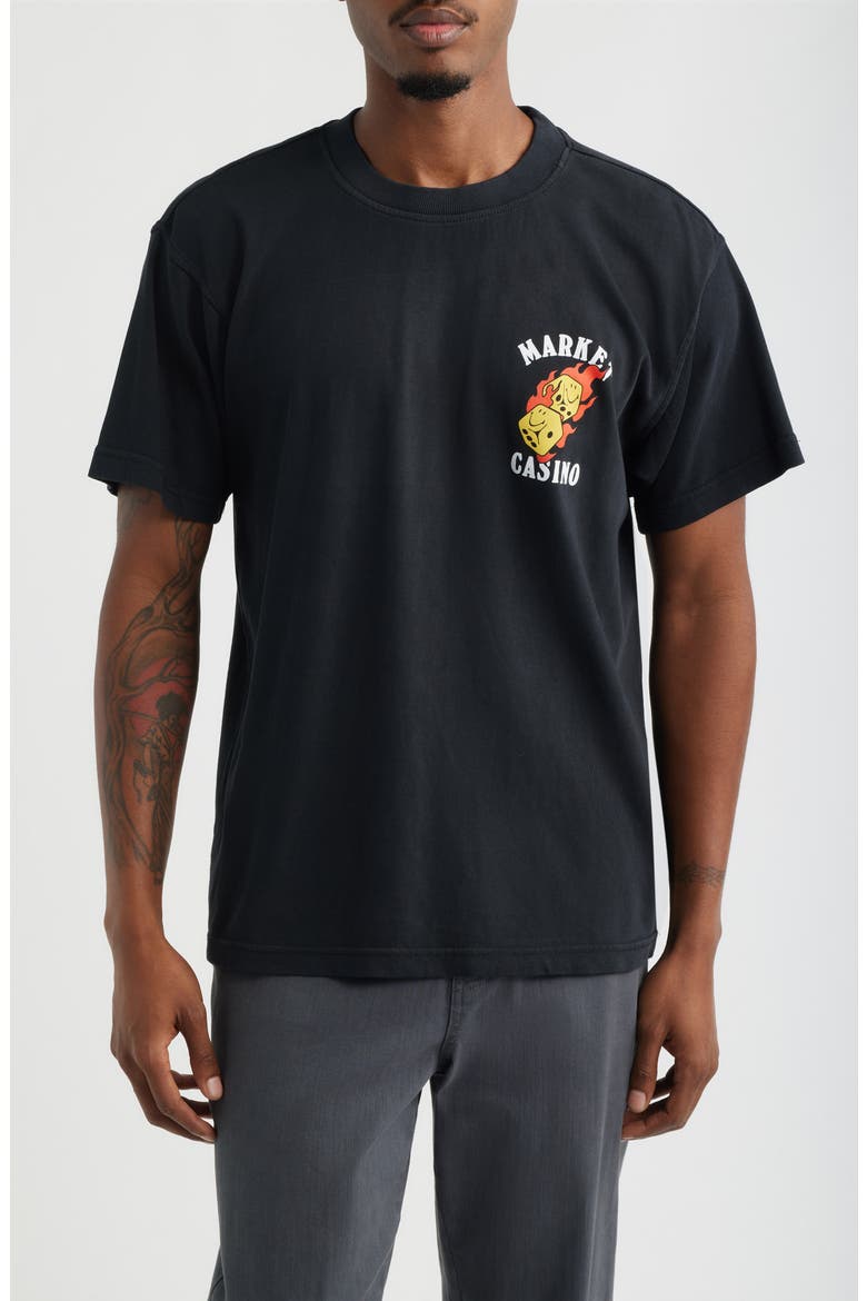 Flaming Dice Cotton Graphic T-Shirt, Main, color, BLACK